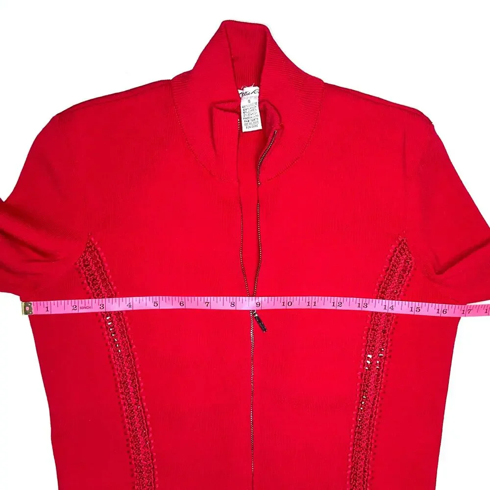 Lillie Rubin Knitwear Red Textured Cutout Full Zip Jacket Size Small